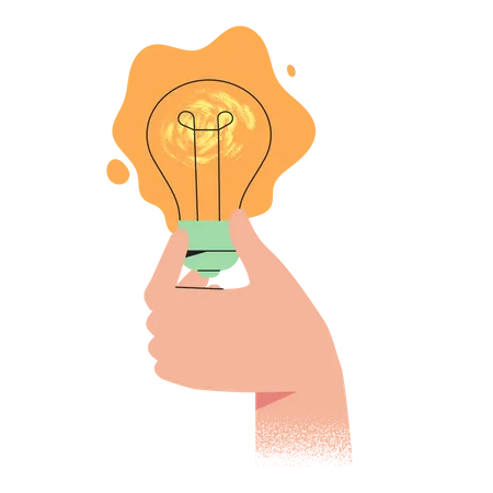 Hand Holds Glowing Light Bulb Concept Of New Idea Thinking Innovation Solution For Web Or Ui Design Come Up With Brilliant Creative Idea For Project Business Start Up In Trendy Modern Style Illustration