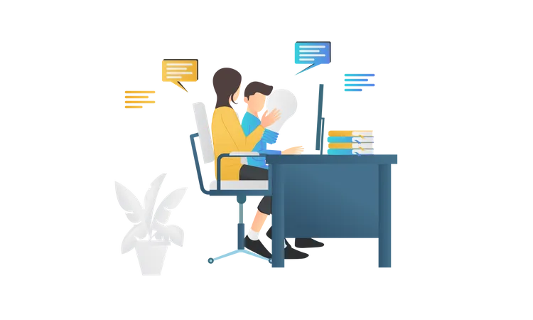 Flat Style Illustration Discussing With Coworkers Illustration