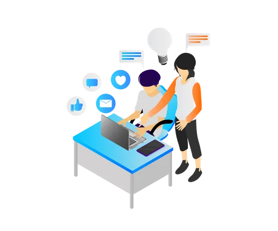 Isometric Style Illustration Of A Person Sharing Ideas With His Coworkers Illustration