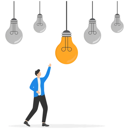 Business Idea Concept Businessman Reaching The Bulb Symbol Illustration Illustration