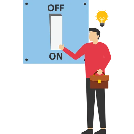 Business Idea And Solution To Solve Company Problem Smart Businessman Turn On Lightbulb Switch To Lit Up Idea Illustration