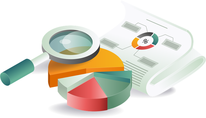 Business information with analyst data and magnifier  Illustration