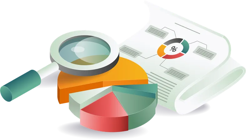 Business information with analyst data and magnifier  Illustration