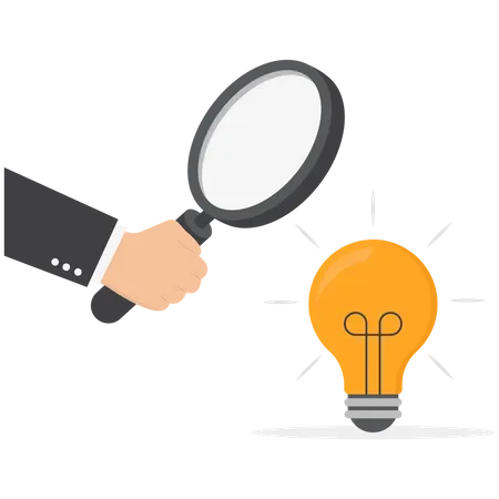 Business Insights Intelligence Information For Competitive Advantage And Win Competition Discover Business Outlook Concept Business People Team Looking At Lightbulb Floating From Magnifying Glass Illustration