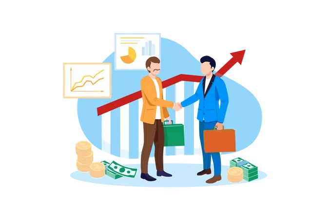 Businessman Handshaking As Deal And Money And Business Graph In The Background As Investment Deal Concept Illustration
