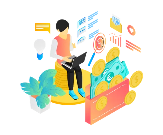 Isometric Style Illustration Of A Person Getting Paid For His Work Illustration