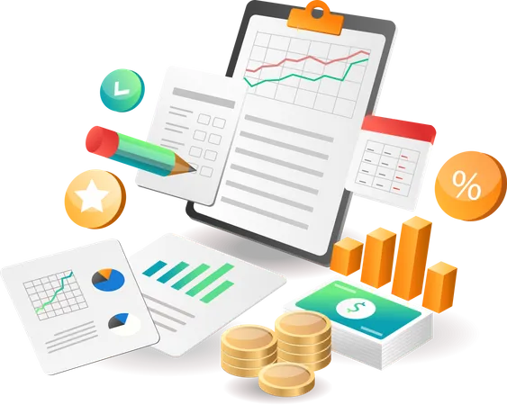 Illustration Isometric Concept Business Investment Company Growth Analyst Data Illustration
