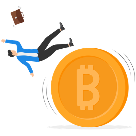 Business investor falling unstable bitcoin  Illustration