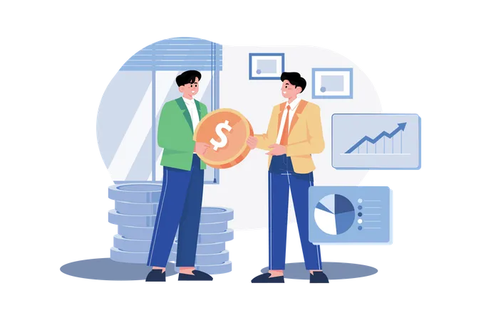 Business Investor giving finance to business CEO  Illustration