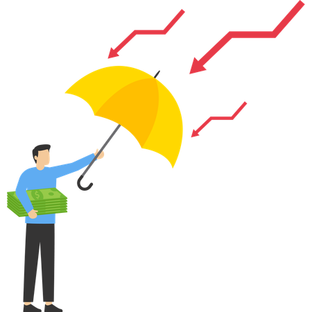 Business investor holding a shield to protect against crisis  Illustration