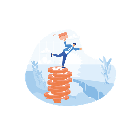 Business investor on unstable coins  Illustration