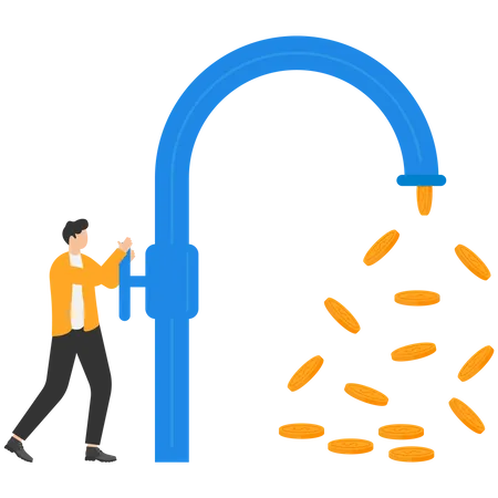 Business investor opening water tap  Illustration