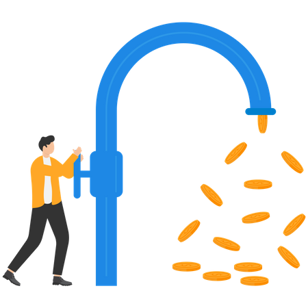 Business investor opening water tap  Illustration