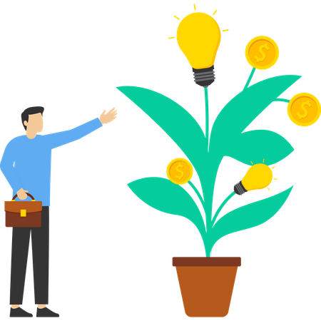 Business investor with Money and Light Bulb  Illustration