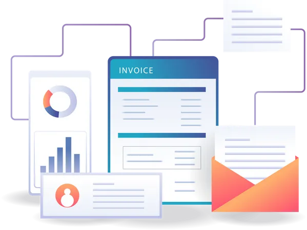 Business invoice report network  Illustration
