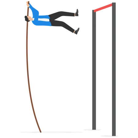 Pole Vaulter Business Jumping Over Rising Concept Business Success Vector Illustration