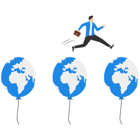 Business jumping through air balloon  Illustration
