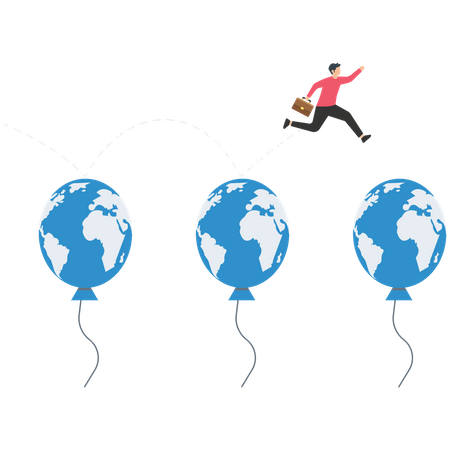 Business jumping through air balloons  Illustration