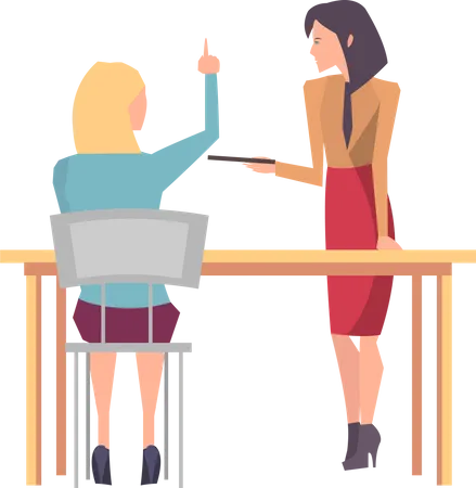 Business ladies discussing business work  Illustration