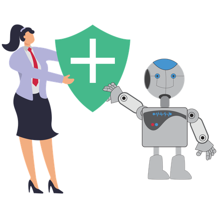 Business lady doing Healthcare Cooperation with robot  Illustration