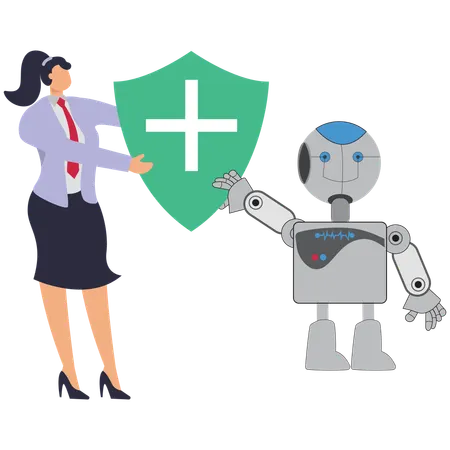 Business lady doing Healthcare Cooperation with robot  Illustration