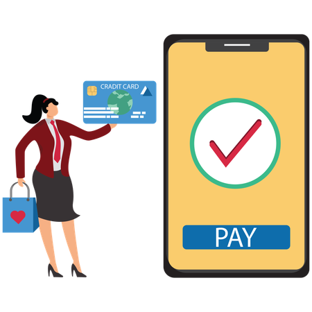 Business lady doing Mobile Shopping and Payment  Illustration