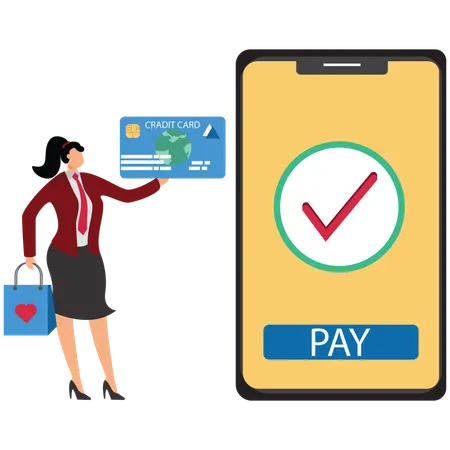 Business lady doing Mobile Shopping and Payment  Illustration