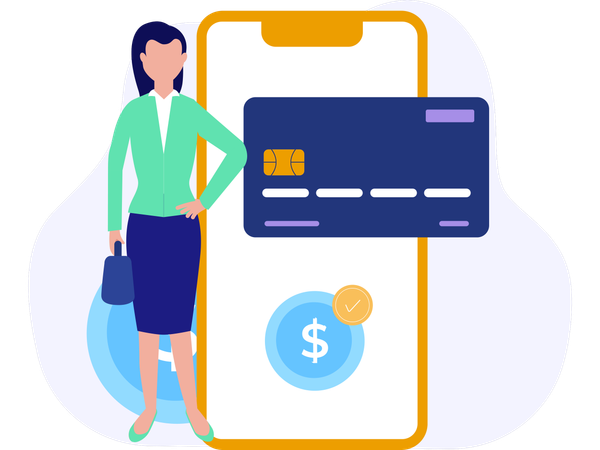 Business lady doing Money Transfer using mobile  Illustration