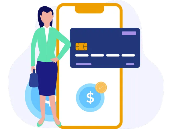 Business lady doing Money Transfer using mobile  Illustration