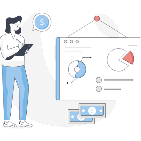 Business lady doing report and analysis  Illustration