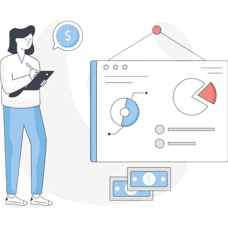 Business lady doing report and analysis  Illustration