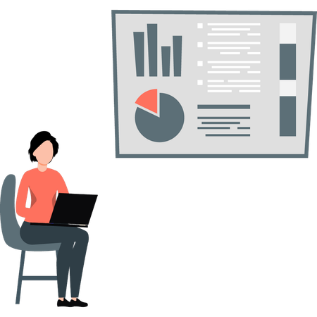 Business lady doing work on pie chart  Illustration