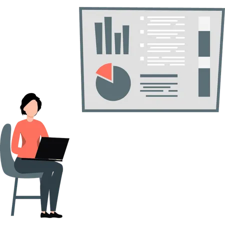 Business lady doing work on pie chart  Illustration