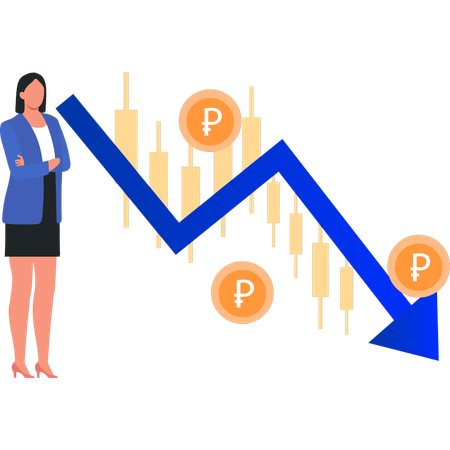 Business lady faces business loss  Illustration