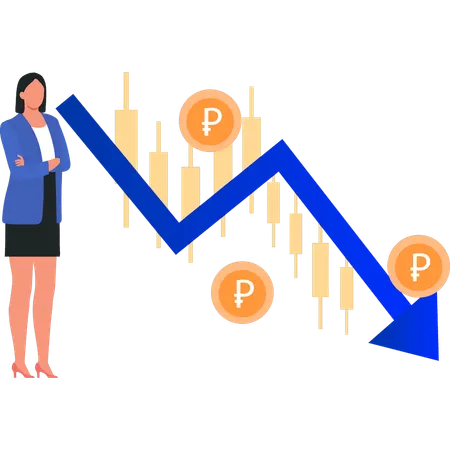 Business lady faces business loss  Illustration