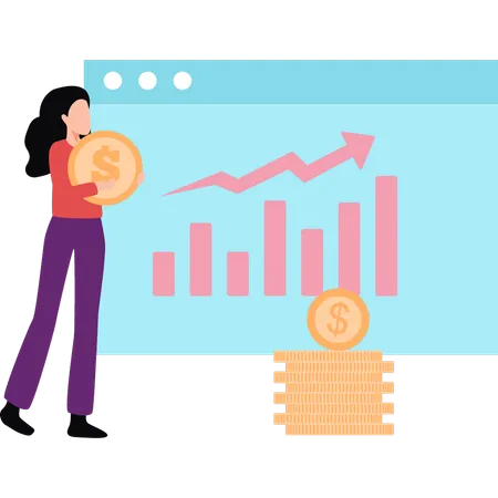A Girl Is Showing An Economic Graph On A Webpage Illustration