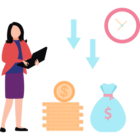 Business lady is facing economic crisis  Illustration