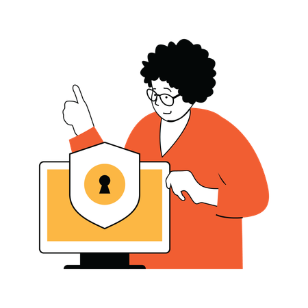 Business lady is finding key for business lock  Illustration