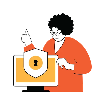 Business lady is finding key for business lock  Illustration