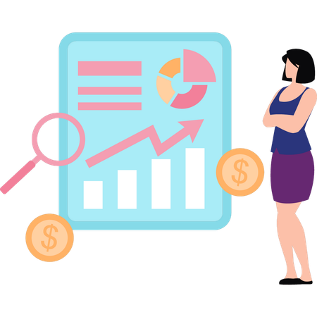 Business lady is finding market data  Illustration