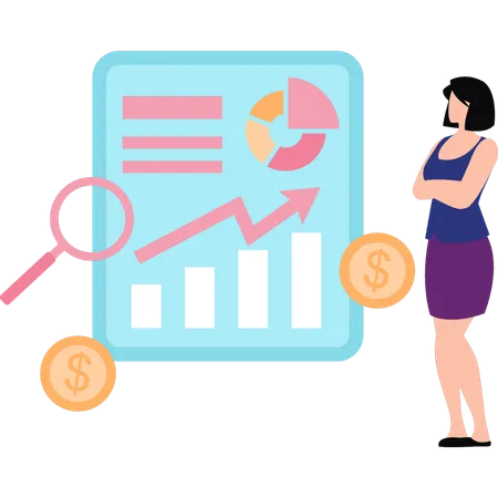 Business lady is finding market data  Illustration