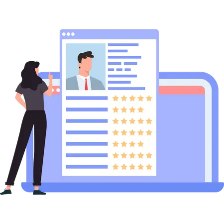 Business lady is looking at employees rating  Illustration