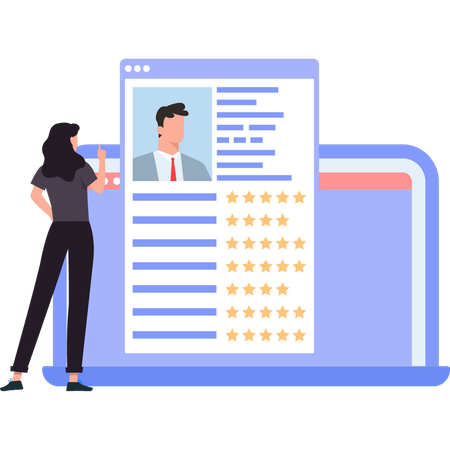 Business lady is looking at employees rating  Illustration