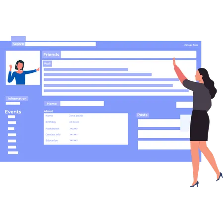 Business lady is looking at users resume  Illustration