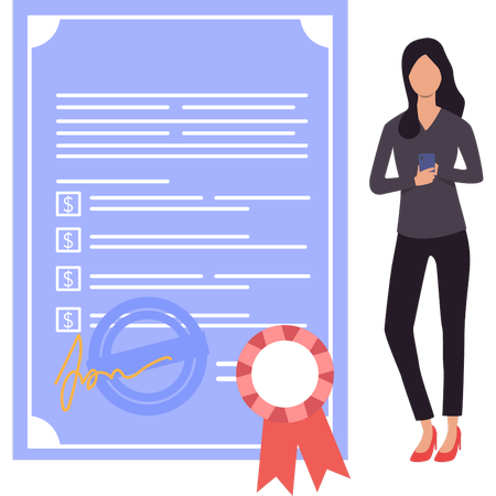 Business lady is signing contract  Illustration