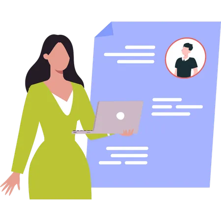 Business lady is viewing employees profile  Illustration