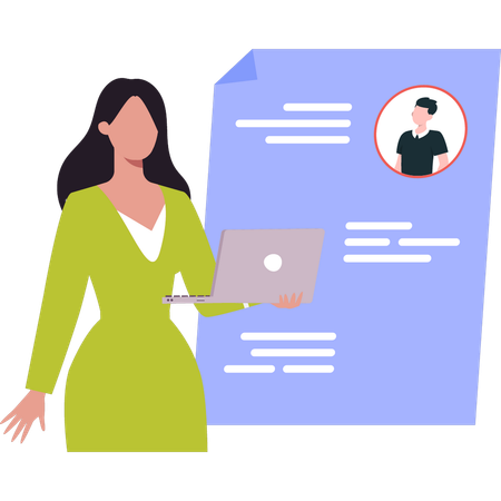 Business lady is viewing employees profile  Illustration