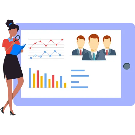 Business lady is working on business data  Illustration