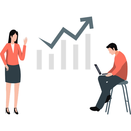 Business lady looking growth graph  Illustration