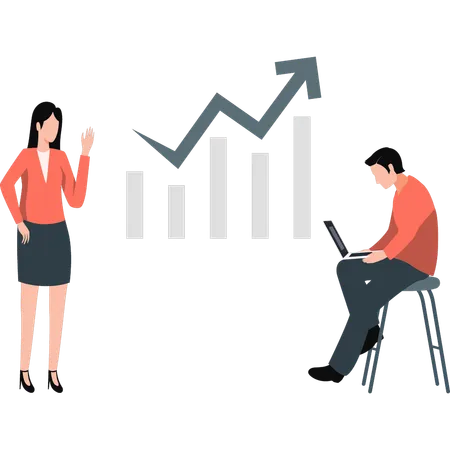 Business lady looking growth graph  Illustration